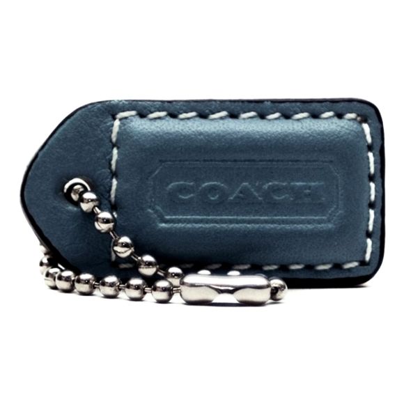 ๐ Coach 1.5" Vintage Dark Teal Blue Leather Hangtag Keychain Mini Bag Charm - Picture 1 of 6